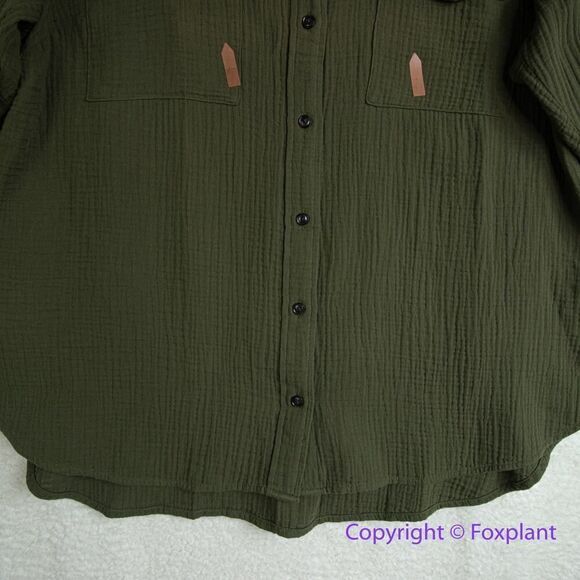 New! Madewell Lightspun Flap Pocket Oversized Ex-Boyfriend Shirt  green, size 1X - Picture 5 of 16